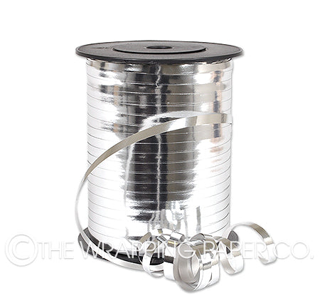 Metallic silver curling ribbon